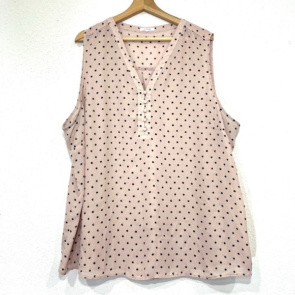 Maurices Womens Pink and Black Polka Dot Sleeveless Blouse Size 3 - Picture 1 of 5